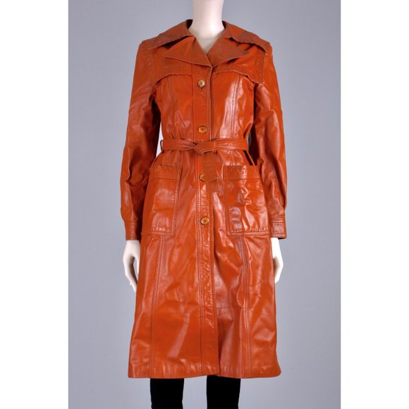 M Vintage 70s Lambskin Leather Mod Trench Coat - Picture 3 of 12